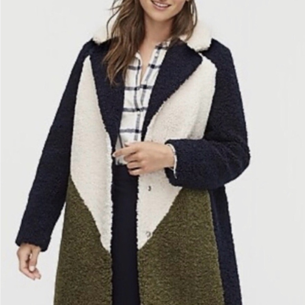 J. Crew Women's Black, Cream, and Green Teddy Jacket XS